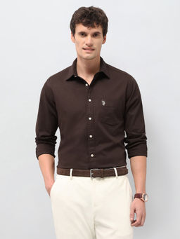 U.S. POLO ASSN. - Choco Solid Tailored Fit Cotton Men's Shirt