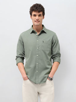 U.S. Polo Assn. Denim Co. - Light Green Textured Regular Fit Cotton Men's Shirt