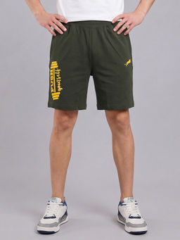 ARDEUR ZEAL IN YOU - Men's Olive Regular Fit Push Yourself Dumbbell Typography Shorts