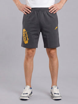 ARDEUR ZEAL IN YOU - Men's Steel Grey Regular Fit Push Yourself Dumbbell Typography Shorts