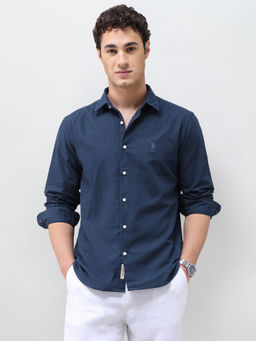 U.S. Polo Assn. Denim Co. - Navy Blue Solid Regular Fit Cotton Men's Shirt