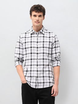 U.S. POLO ASSN. - White Checked Tailored Fit Cotton Men's Shirt
