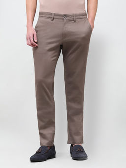 U.S. POLO ASSN. - Taupe Grey Textured Satin Weave Regular Fit Men's Trouser