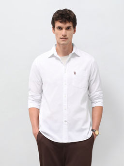 U.S. POLO ASSN. - White Solid Tailored Fit Cotton Men's Shirt