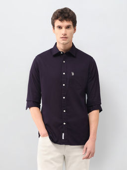 U.S. POLO ASSN. - Dark Purple Solid Tailored Fit Cotton Men's Shirt