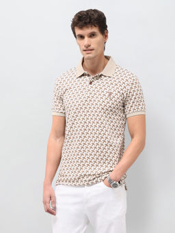 U.S. POLO ASSN. - Beige Printed Slim Fit Men's Polo T-Shirt
