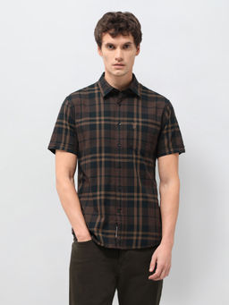 U.S. POLO ASSN. - Dark Brown Plaid Tailored Fit Cotton Men's Shirt