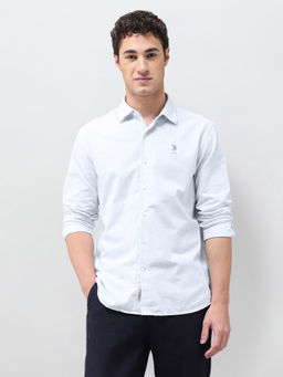 U.S. Polo Assn. Denim Co. - Light Blue Vertical Striped Regular Fit Cotton Linen Men's Shirt