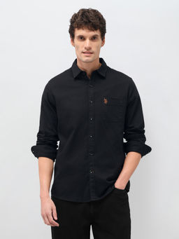 U.S. Polo Assn. Denim Co. - Black Textured Regular Fit Cotton Men's Shirt