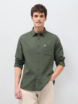 U.S. Polo Assn. Denim Co. - Olive Textured Regular Fit Cotton Men's Shirt