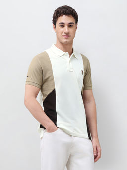 U.S. Polo Assn. Denim Co. - Ivory Colorblocked Pique Slim Fit Men's Polo T-Shirt