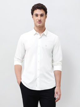 U.S. Polo Assn. Denim Co. - White Solid Regular Fit Lyocell Blend Men's Shirt
