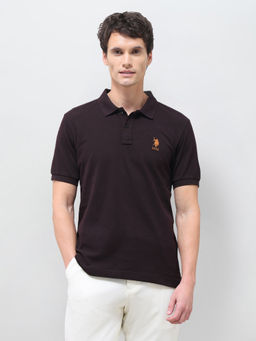 U.S. POLO ASSN. - Dark Brown Textured Pique Slim Fit Men's T-Shirt