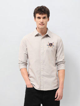 U.S. POLO ASSN. - Khaki Solid Tailored Fit Cotton Men's Shirt