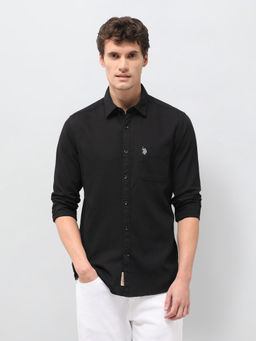 U.S. Polo Assn. Denim Co. - Black Solid Regular Fit Cotton Men's Shirt