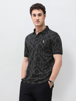U.S. POLO ASSN. - Black Printed Slim Fit Men's Polo T-Shirt