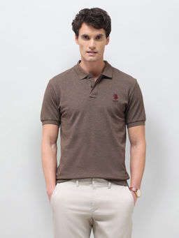 U.S. Polo Assn. Denim Co. - Dark Brown Textured Cotton Slim Fit Men's T-Shirt