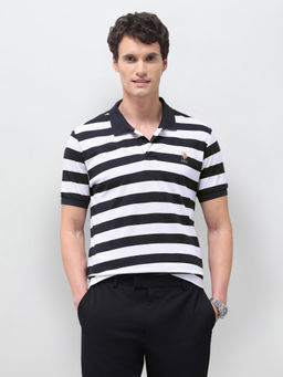 U.S. POLO ASSN. - Grey Striped Cotton Slim Fit Men's T-Shirt