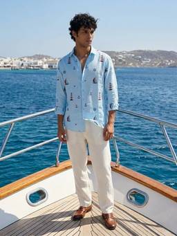 Eleven Brothers - Men Blue Pacific Purl Linen Shirt