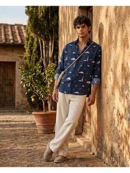Eleven Brothers - Men Navy Blue Porto Cruise Printed Cotton Shirt