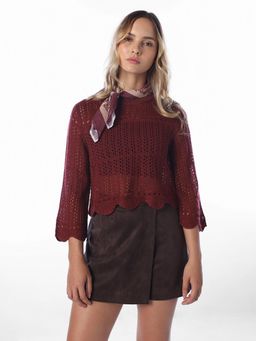ONLY - Maroon Self Design Casual Top