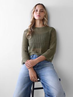 ONLY - Green Self Design Casual Top