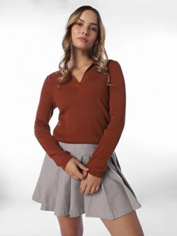 ONLY - Rust Textured Casual Top