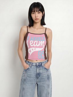 ONLY - Pink Typography Casual Crop Top