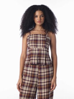 ONLY - Brown Checks Casual Top