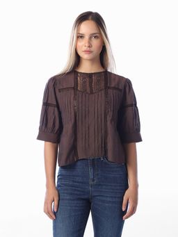 ONLY - Brown Self Design Casual Top