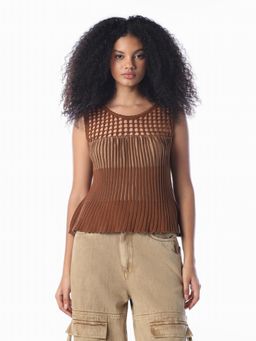 ONLY - Brown Self Design Casual Top