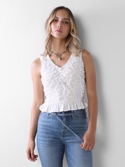 ONLY - White Self Design Casual Top