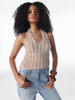 ONLY - Beige Self Design Casual Top