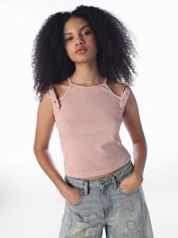 ONLY - Pink Solid/Plain Casual Top