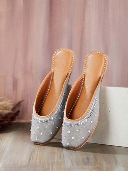 Fabindia - Grey Leather Embroidered Open Jutties
