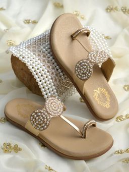 Shoetopia - Women’s Shimmering Gold Kolhapuri-Style Flat
