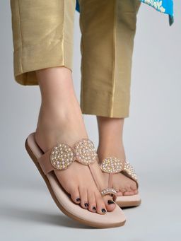 Shoetopia - Women’s Shimmering Rose Gold Kolhapuri-Style Flat