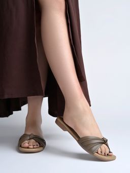 Shoetopia - Women's Elegant Knotted Strap Flat-Brown