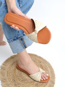 Shoetopia - Women's Elegant Knotted Strap Flat-Cream