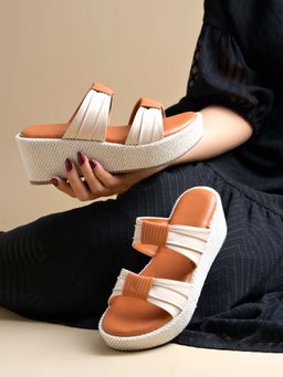 HVNLY by Shoetopia - Summer Sandal Elegance: Two-Strap Woven Platform Wedges