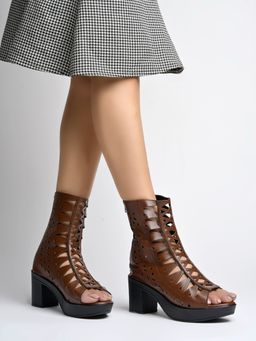 Shoetopia - Chic Brown Peep-Toe Platform Heels