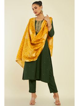Soch - Women Green Blended Fabric Embroidered Suit (Set of 3)