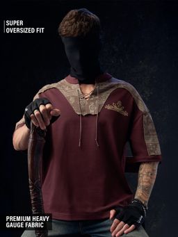 The Souled Store - Official Vikings Longship Men Super Oversized T-shirt - Maroon