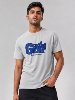 RINO7 - Mens Typography Printed Grey Regular Fit Round-Neck T-shirt
