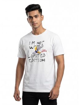 RINO7 - Mens Typography Printed Regular Fit White Round-Neck T-shirt