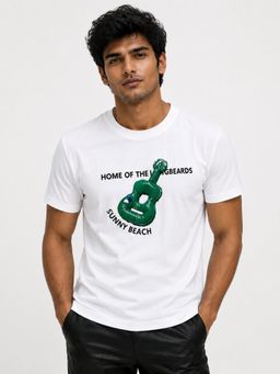 RINO7 - Mens Puff Printed Regular Fit White Round-Neck T-shirt