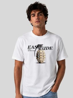RINO7 - Mens Typography Printed Regular Fit Round-Neck White T-shirt
