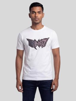 RINO7 - Mens embroidery Printed Regular Fit Round-Neck White T-shirt