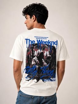 RINO7 - Mens Typography Graphic Printed White Regular Fit Round-Neck T-shirt