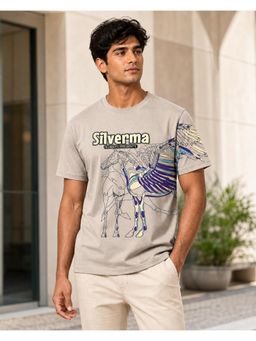 RINO7 - Mens Typography Graphic Printed Beige Regular Fit Round-Neck T-shirt